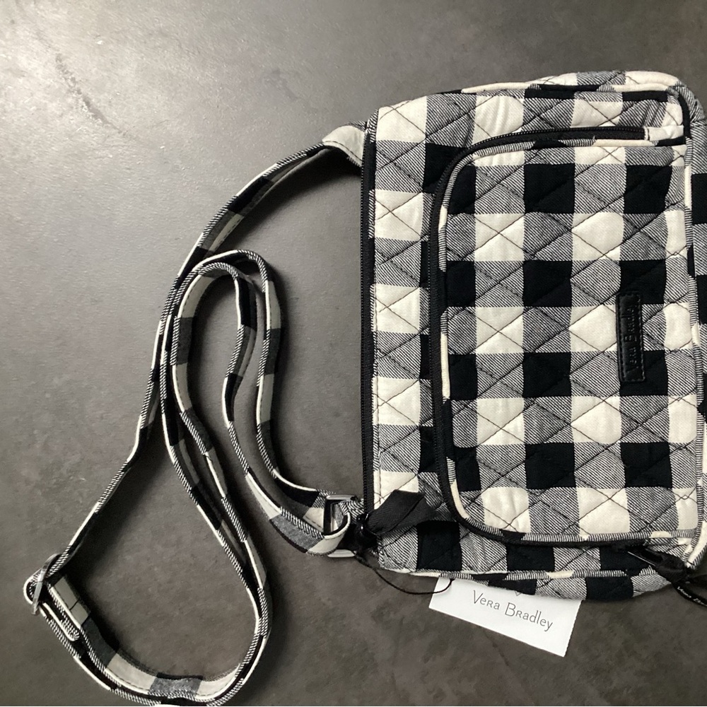 NWT New Vera Bradley Purse Crossbody RFID Little Hipster Pearl Buffalo Check